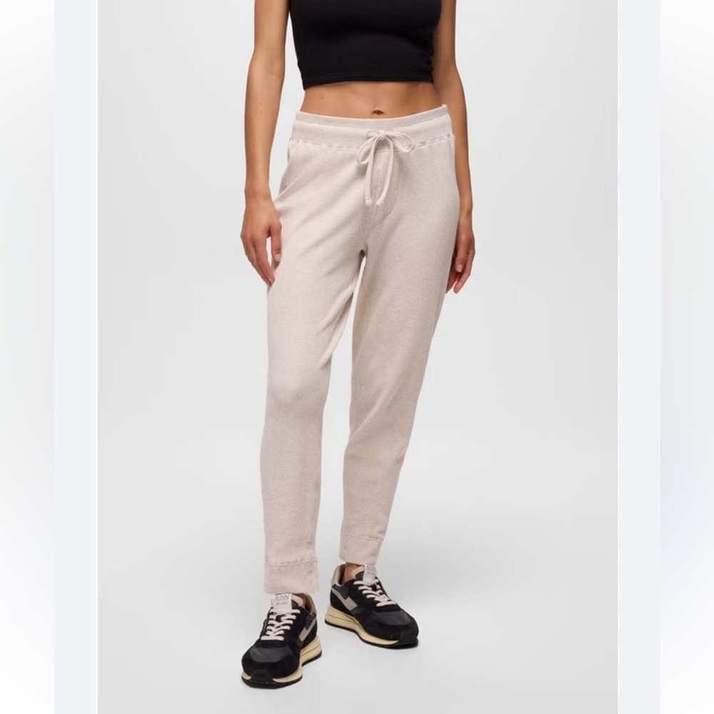 Prana Touchstone Jogger Pants in Oatmeal Heather Luxe Waffle Knit, Size S